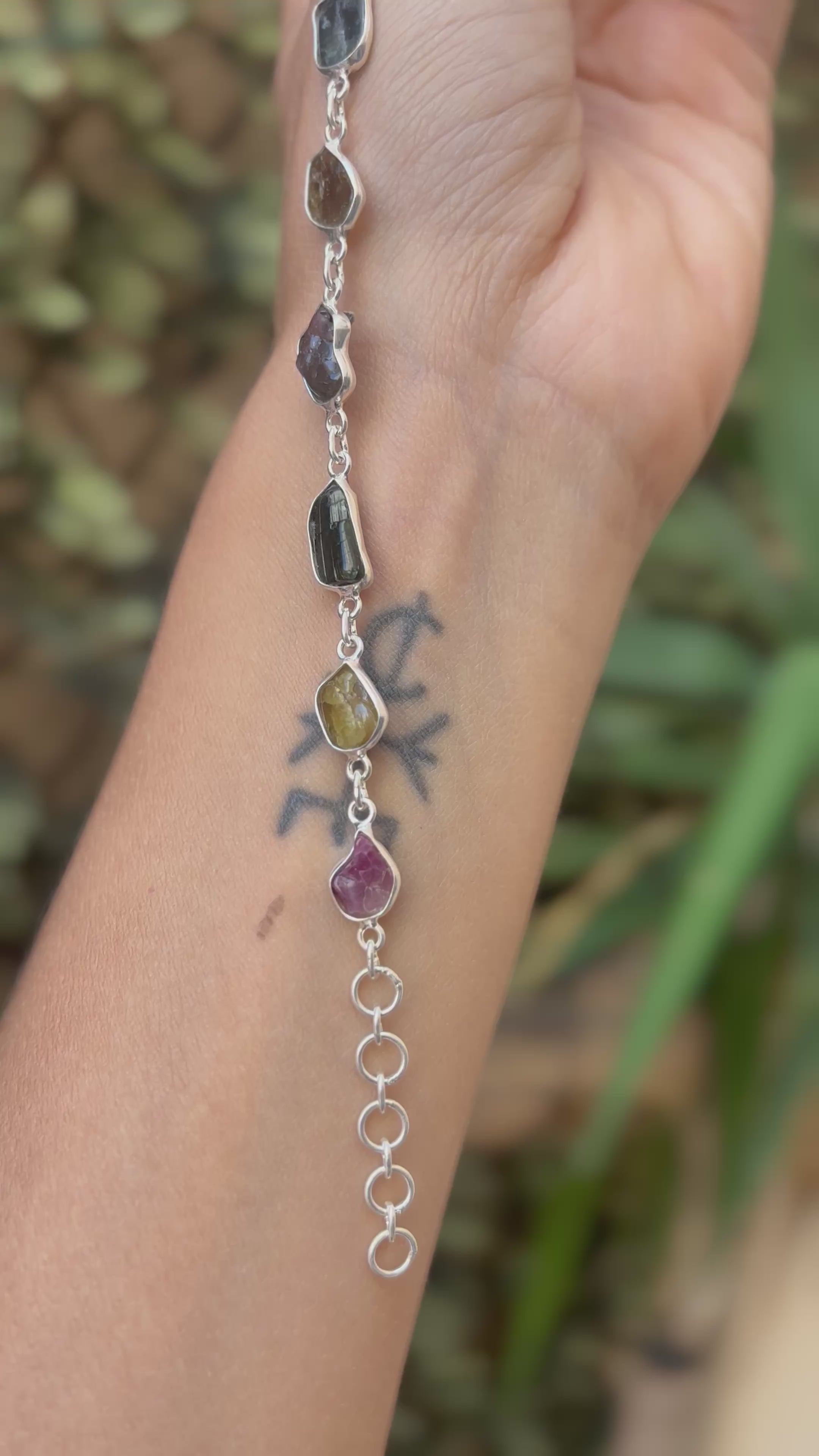 Pulsera Plata y Turmalina multicolor